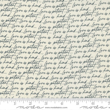 25" End of Bolt - Flirt Love Is Patient 55571 Cream Black - Moda Fabrics - Valentine's Day Valentines Text Script - Quilting Cotton Fabric
