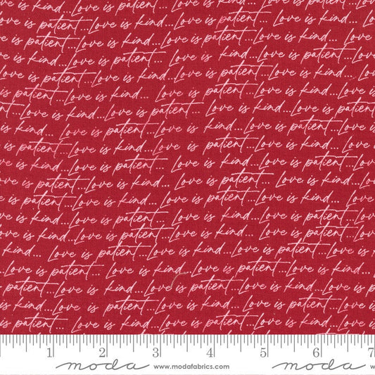 SALE Flirt Love Is Patient 55571 Red - Moda Fabrics - Valentine's Day Valentines Text Script - Quilting Cotton Fabric