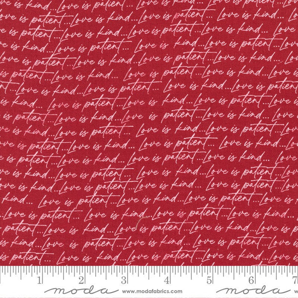 SALE Flirt Love Is Patient 55571 Red - Moda Fabrics - Valentine's Day Valentines Text Script - Quilting Cotton Fabric