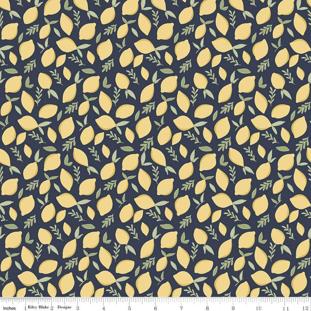 SALE Daybreak Lemons C11622 Midnight - Riley Blake Designs - Lemons Leaves - Quilting Cotton Fabric