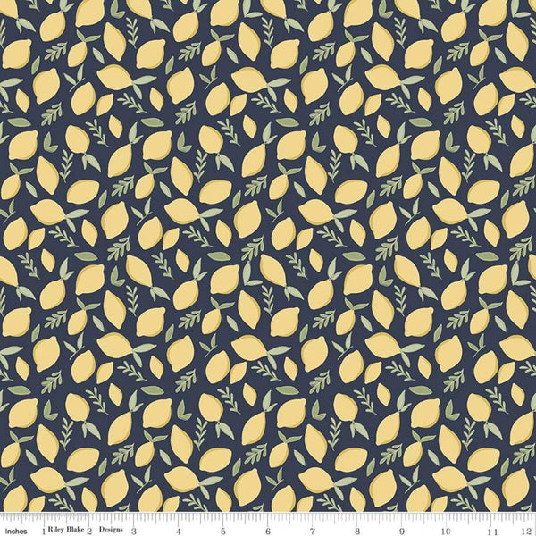 SALE Daybreak Lemons C11622 Midnight - Riley Blake Designs - Lemons Leaves - Quilting Cotton Fabric