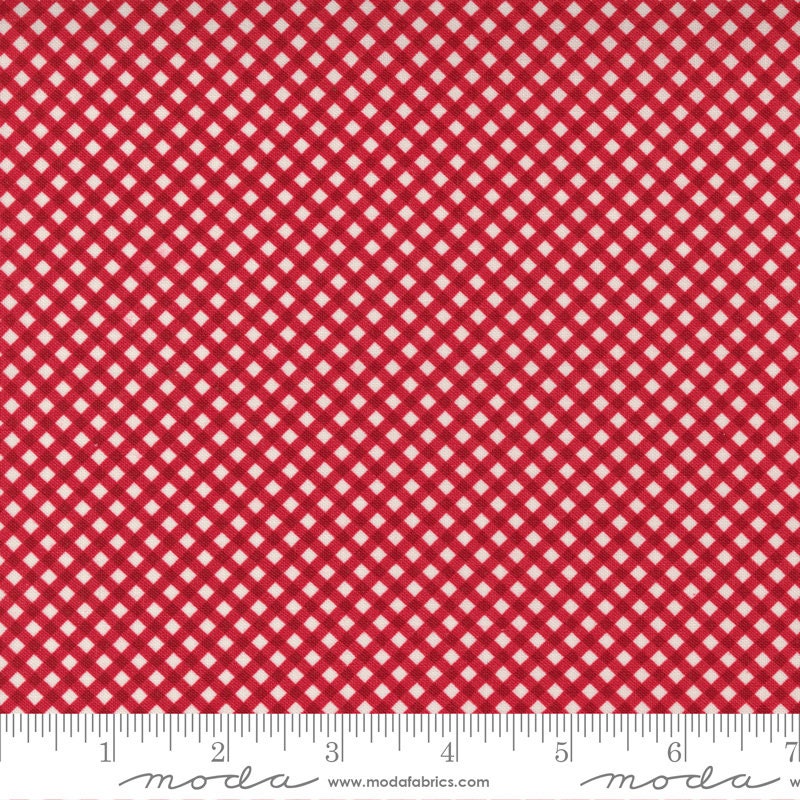 16" End of Bolt - Flirt PRINTED Gingham 55575 Red - Moda Fabrics - Valentine's Day Red Cream Diagonal Plaid PRINTED - Quilting Cotton Fabric