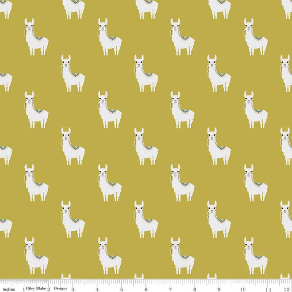 SALE Hibiscus Alpacas C11541 Citron - Riley Blake Designs - Alpaca Animal - Quilting Cotton Fabric