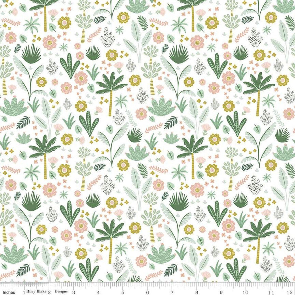SALE Hibiscus Foliage C11542 White - Riley Blake Designs - Floral Flowers Leaves Trees - Quilting Cotton Fabric