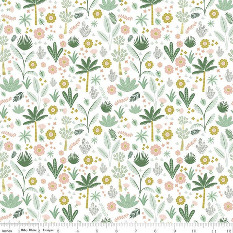 SALE Hibiscus Foliage C11542 White - Riley Blake Designs - Floral Flowers Leaves Trees - Quilting Cotton Fabric