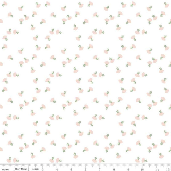 Hibiscus Ditsy C11544 White - Riley Blake Designs - Floral Flowers - Quilting Cotton Fabric