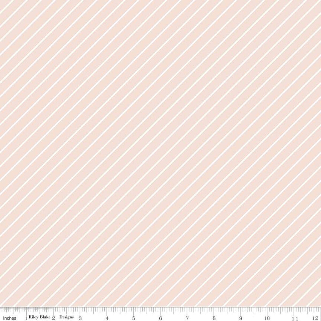 Hibiscus Stripes C11546 Blush - Riley Blake Designs - Diagonal Stripe Striped with White - Quilting Cotton Fabric