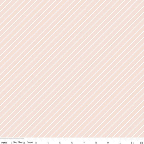 SALE Hibiscus Stripes C11546 Blush - Riley Blake Designs - Diagonal Stripe Striped with White - Quilting Cotton Fabric