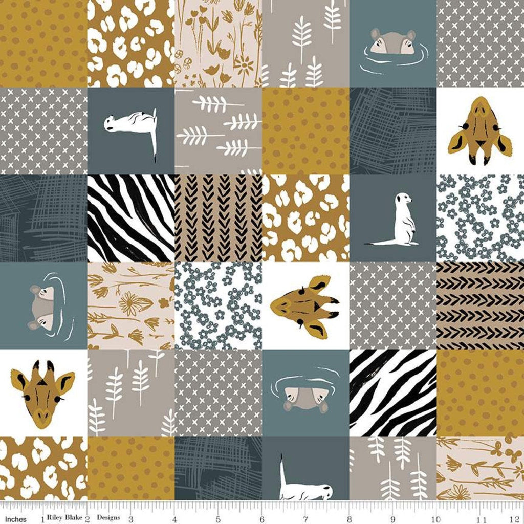 SALE The Waterhole Cheater Print CH11841 Blue - Riley Blake Designs - Safari Animals Animal Prints 2" Squares - Quilting Cotton Fabric