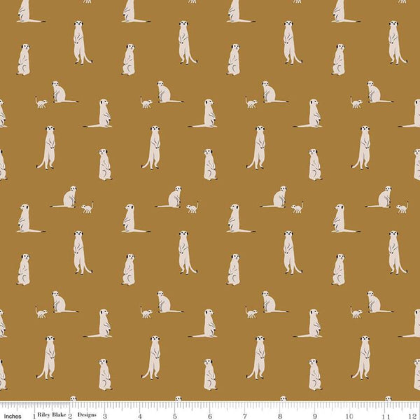 CLEARANCE The Waterhole Meerkat C11843 Gold - Riley Blake Designs - Meerkats Africa Savanna Animals - Quilting Cotton Fabric