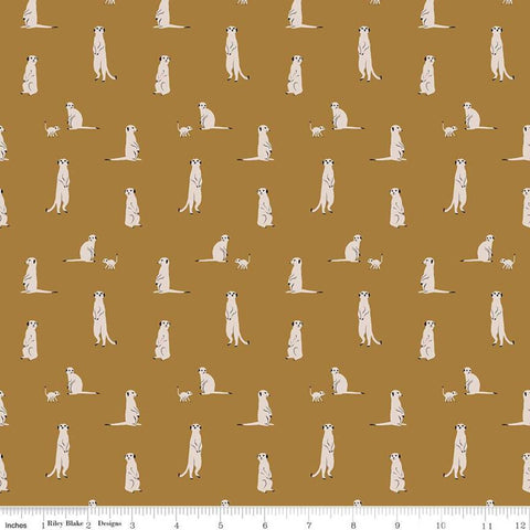 CLEARANCE The Waterhole Meerkat C11843 Gold - Riley Blake Designs - Meerkats Africa Savanna Animals - Quilting Cotton Fabric