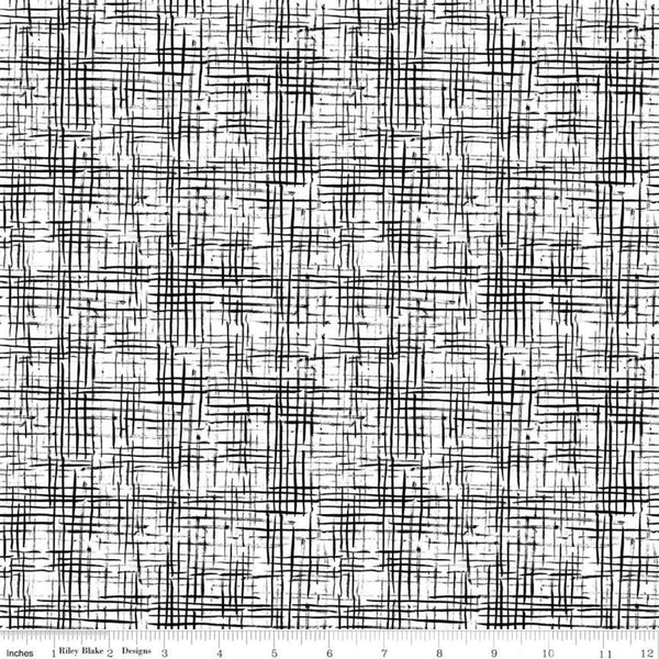 30" End of Bolt - SALE The Waterhole Hatching C11845 Black - Riley Blake - Black on White Crosshatched Lines - Quilting Cotton Fabric