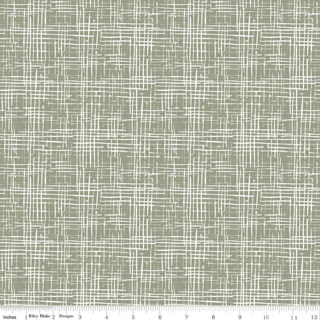 The Waterhole Hatching C11845 Olive - Riley Blake Designs - White on Green Crosshatched Lines - Quilting Cotton Fabric