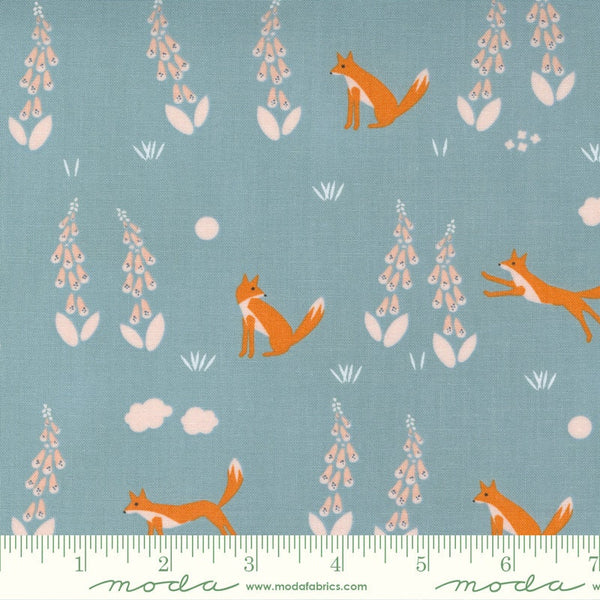 SALE Meander Foxes 24581 Denim - Moda Fabrics - Animals Fox Forest Blue - Quilting Cotton Fabric