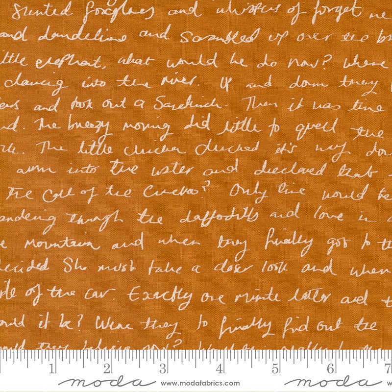 CLEARANCE Meander Story 24582 Saddle - Moda Fabrics - Text Writing Handwriting Brown - Quilting Cotton Fabric