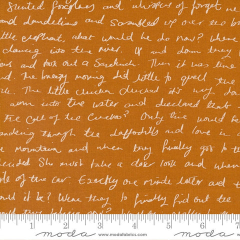 CLEARANCE Meander Story 24582 Saddle - Moda Fabrics - Text Writing Handwriting Brown - Quilting Cotton Fabric