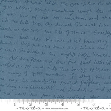 CLEARANCE Meander Story 24582 Indigo - Moda Fabrics - Text Writing Handwriting Blue - Quilting Cotton Fabric