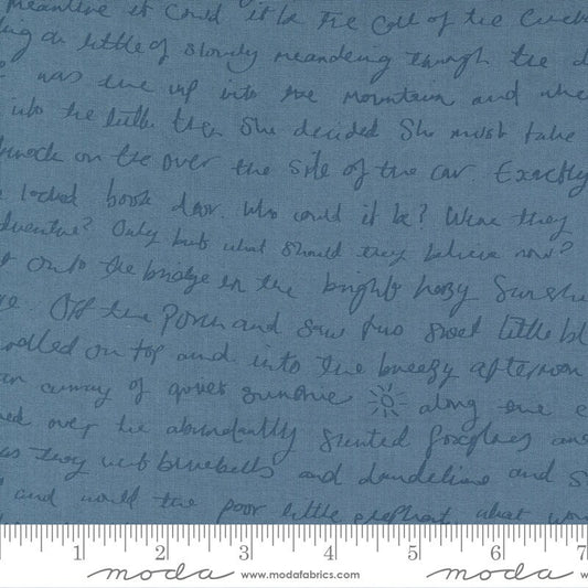 CLEARANCE Meander Story 24582 Indigo - Moda Fabrics - Text Writing Handwriting Blue - Quilting Cotton Fabric