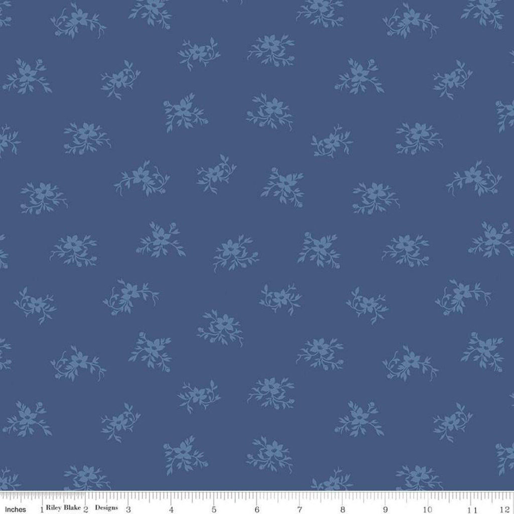 End of Bolt Pieces - Perennial WIDE BACK WB655 Denim - Riley Blake Designs - 107/108" Wide Floral Flowers Blue - Quilting Cotton Fabric
