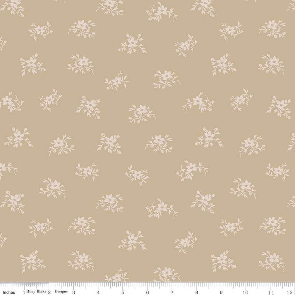 1 yard 20" End of Bolt Piece - SALE Perennial WIDE BACK WB655 Tea Dye - Riley Blake - 107/108" Wide Floral Tan - Quilting Cotton Fabric