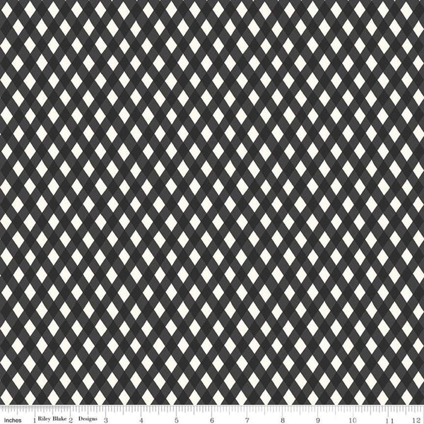 SALE Honey Bee Plaid C11703 Black - Riley Blake Designs - Diamond Diamonds Black Parchment - Quilting Cotton Fabric