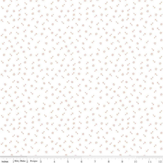 CLEARANCE On the Wind Geometric C11859 Coral - Riley Blake Designs - Arrows Swirls on White - Quilting Cotton Fabric
