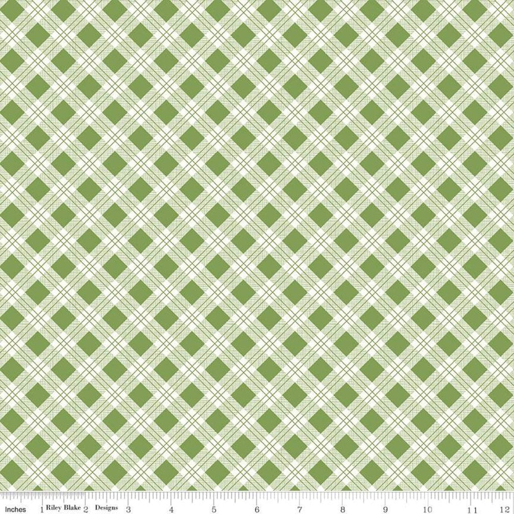 SALE Bee Plaids Scarecrow C12020 Clover by Riley Blake Designs - Diagonal Plaid Green - Lori Holt - Quilting Cotton Fabric
