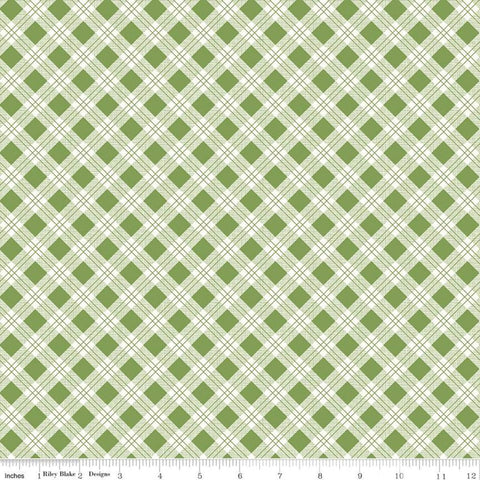 SALE Bee Plaids Scarecrow C12020 Clover by Riley Blake Designs - Diagonal Plaid Green - Lori Holt - Quilting Cotton Fabric