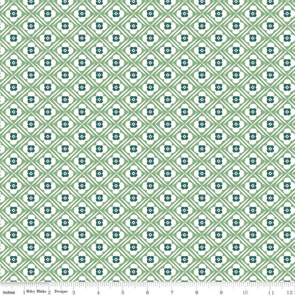 23" End of Bolt - CLEARANCE Bee Plaids Hugs C12021 Clover by Riley Blake Designs - Diagonal Flowers Green -  - Quilting Cotton Fabric