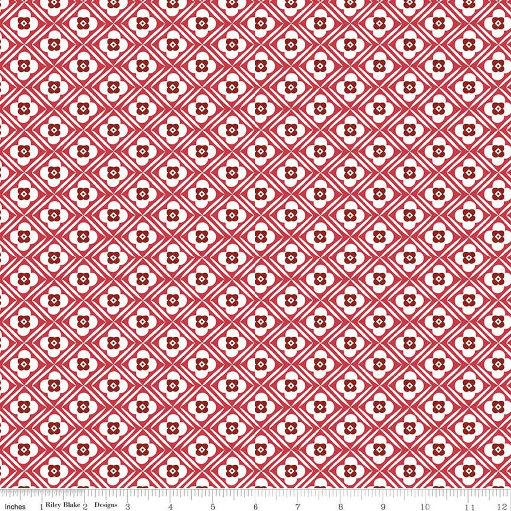 CLEARANCE Bee Plaids Hugs C12021 Cayenne by Riley Blake Designs - Diagonal Geometric Floral Flowers Red - Lori Holt - Quilting Cotton Fabric