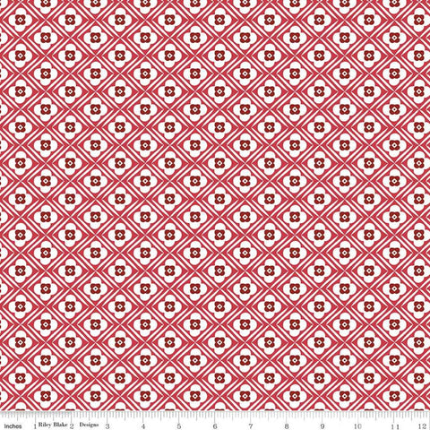 CLEARANCE Bee Plaids Hugs C12021 Cayenne by Riley Blake Designs - Diagonal Geometric Floral Flowers Red - Lori Holt - Quilting Cotton Fabric