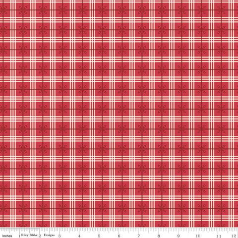 SALE Bee Plaids Cozy C12022 Cayenne by Riley Blake Designs - Plaid Small Leaves Red - Lori Holt - Quilting Cotton Fabric