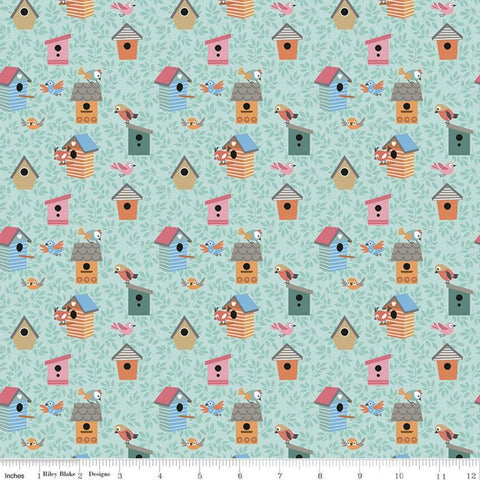 SALE Cat's Meow Bird Houses C11632 Songbird - Riley Blake Designs - Birds Leaves - Quilting Cotton Fabric