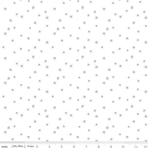 SALE Bee Plaids Farmhouse Star C12039 Pebble by Riley Blake Designs - Hand-Drawn Stars on White - Lori Holt - Quilting Cotton Fabric