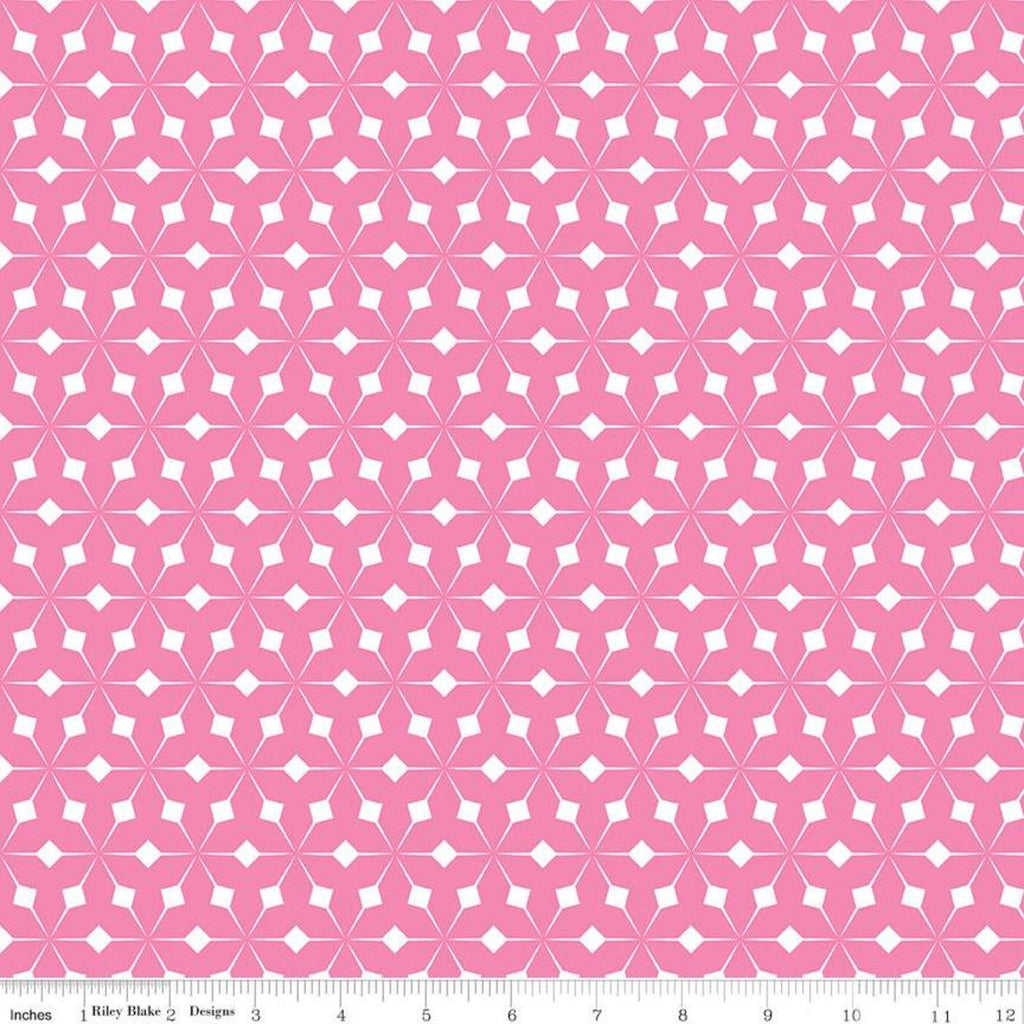 CLEARANCE Colour Wall Geo C11590 Pink - Riley Blake Designs - Geometric Triangles Triangular Grid Color Wall - Quilting Cotton Fabric