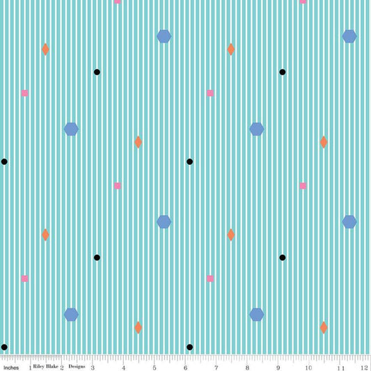 SALE Colour Wall Stripe C11591 Aqua - Riley Blake Designs - Geometric Shapes Blue White Stripes Striped Color Wall - Quilting Cotton Fabric