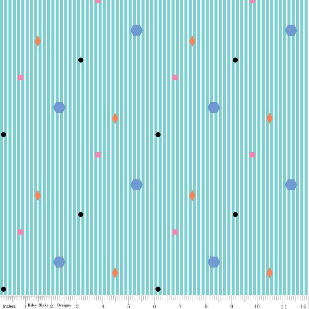 Colour Wall Stripe C11591 Aqua - Riley Blake Designs - Geometric Shapes Blue White Stripes Striped Color Wall - Quilting Cotton Fabric