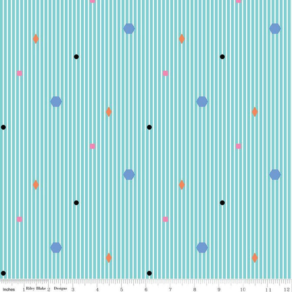 Colour Wall Stripe C11591 Aqua - Riley Blake Designs - Geometric Shapes Blue White Stripes Striped Color Wall - Quilting Cotton Fabric