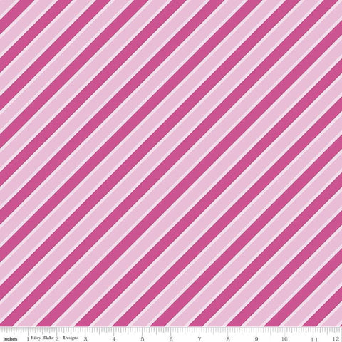 Malibu Barbie Stripes C11722 Pink - Riley Blake Designs - Diagonal Stripe Striped Nostalgia - Quilting Cotton Fabric