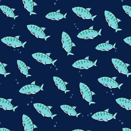 SALE Nautilus Dangerous Water CX10399 Navy - Michael Miller Fabrics - Juvenile Children Ocean Undersea Sharks Blue - Quilting Cotton Fabric