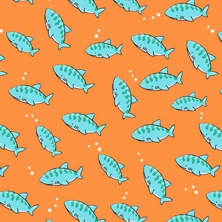 SALE Nautilus Dangerous Water CX10399 Orange - Michael Miller Fabrics - Juvenile Children's Ocean Undersea Sharks - Quilting Cotton Fabric