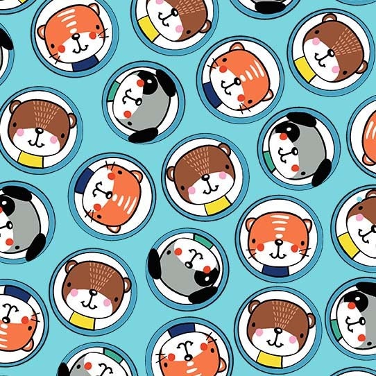 CLEARANCE Nautilus Cute Sailors DCX10398 Aqua - Michael Miller - Juvenile Ocean Submarine Portholes Dog Cat Blue - Quilting Cotton Fabric