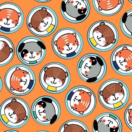 CLEARANCE Nautilus Cute Sailors DCX10398 Orange - Michael Miller - Juvenile Ocean Submarine Portholes Dog Cat - Quilting Cotton Fabric