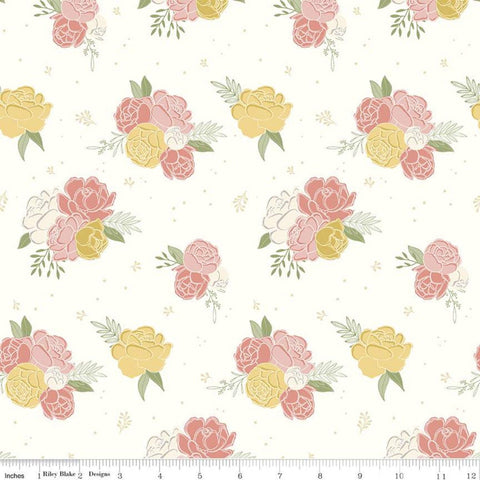 SALE Daybreak Main C11620 Cream - Riley Blake Designs - Floral Flowers - Quilting Cotton Fabric