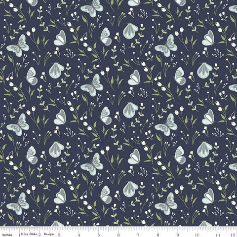 CLEARANCE Daybreak Mariposas C11621 Midnight - Riley Blake Designs - Floral Flowers Butterflies - Quilting Cotton Fabric