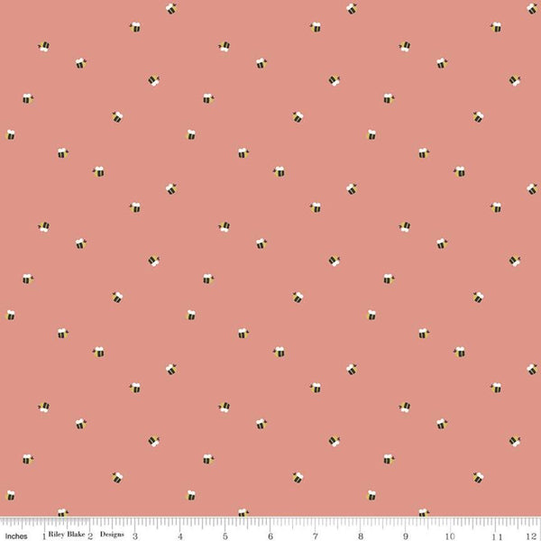 CLEARANCE Daybreak Bees C11625 Coral - Riley Blake Designs - Honeybees Bee - Quilting Cotton Fabric