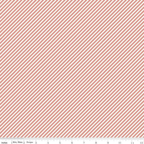 SALE Daybreak Stripes C11627 Coral - Riley Blake Designs - Diagonal Stripe Striped with Cream - Quilting Cotton Fabric