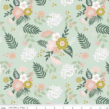 SALE Hibiscus Main C11540 Mint - Riley Blake Designs - Floral Flowers Green - Quilting Cotton Fabric