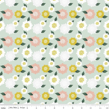 SALE Hibiscus Flowers C11543 Mint - Riley Blake Designs - Floral Green - Quilting Cotton Fabric