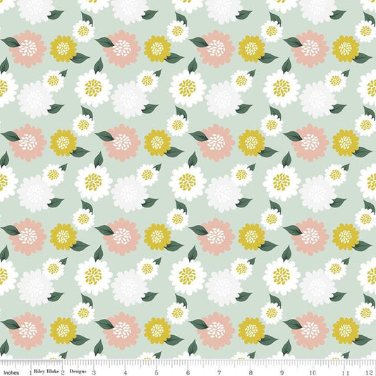 SALE Hibiscus Flowers C11543 Mint - Riley Blake Designs - Floral Green - Quilting Cotton Fabric